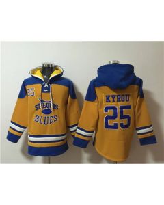 Men's St. Louis Blues #25 Jordan Kyrou Yellow Ageless Must-Have Lace-Up Pullover Hoodie