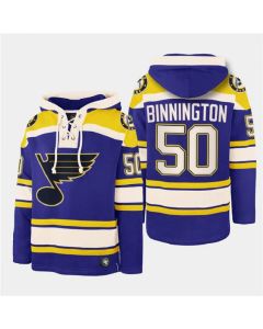 Men's St. Louis Blues #50 Jordan Binnington Blue Ageless Must-Have Lace-Up Pullover Hoodie (Blue)