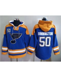 Men's St. Louis Blues #50 Jordan Binnington Blue Ageless Must-Have Lace-Up Pullover Hoodie (Style 2)