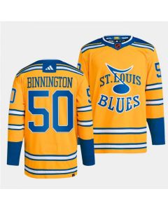 Men's St. Louis Blues #50 Jordan Binnington Yellow 2022-23 Reverse Retro Stitched Jersey
