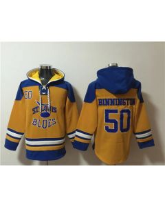 Men's St. Louis Blues #50 Jordan Binnington Yellow Ageless Must-Have Lace-Up Pullover Hoodie