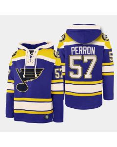 Men's St. Louis Blues #57 David Perron Blue Ageless Must-Have Lace-Up Pullover Hoodie