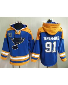 Men's St. Louis Blues #91 Vladimir Tarasenko Blue Ageless Must-Have Lace-Up Pullover Hoodie (Blue)