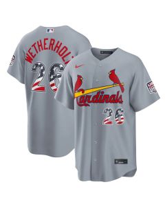Men's St. Louis Cardinals #26 JJ Wetherholt Nike Gray USA 250 Fourth of July Road Stadium Jersey (Gray)