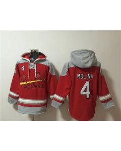 Men's St.Louis Cardinals #4 Yadier Molina Ageless Must-Have Lace-Up Pullover Hoodie