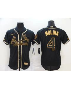 Men's St. Louis Cardinals #4 Yadier Molina Black Golden Flex Base Stitched MLB Jersey