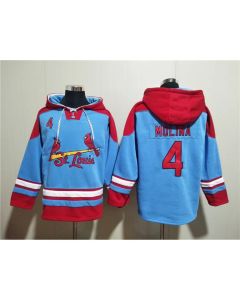 Men's St.Louis Cardinals #4 Yadier Molina Blue Ageless Must-Have Lace-Up Pullover Hoodie