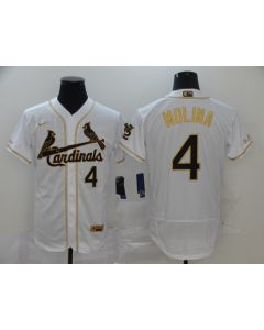 Men's St. Louis Cardinals #4 Yadier Molina White Golden Flex Base Stitched MLB Jersey