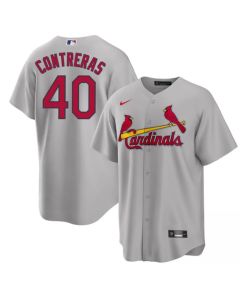 Men's St. Louis Cardinals #40 Willson Contreras Grey Cool Base Stitched Jersey