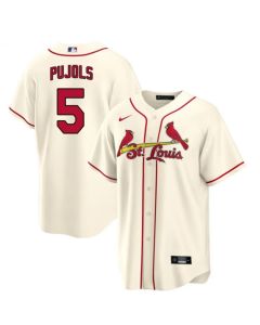Men's St. Louis Cardinals #5 Albert Pujols Cream Cool Base Stitched Jersey