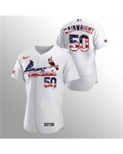 Men's St. Louis Cardinals #50 Adam Wainwright White 2020 Stars & Stripes Flex Base Stitched Jersey