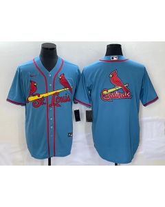 Men's St. Louis Cardinals Blue Big Team Logo in Back Cool Base Stitched Jersey