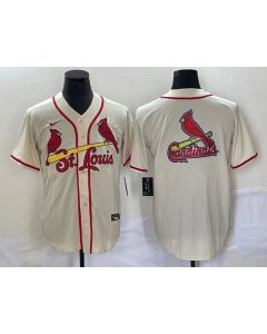 Men's St. Louis Cardinals Cream Big Team Logo in Back Cool Base Stitched Jersey