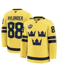 Men's Sweden #88 William Nylander Yellow 2025 4 Nations Face-Off Premium Jersey (Yellow)