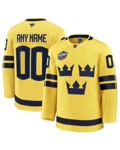 Men's Sweden Custom Yellow 2025 4 Nations Face-Off Premium Stitched Jersey