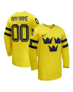Men's Sweden Hockey Custom Yellow 2026 Away Replica Jersey