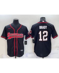 Men's Tampa Bay Buccaneers #12 Tom Brady Black Cool Base Stitched Baseball Jersey