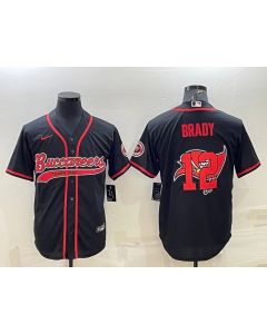 Men's Tampa Bay Buccaneers #12 Tom Brady Black Team Big Logo With Patch Cool Base Stitched Baseball Jersey