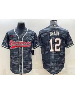 Men's Tampa Bay Buccaneers #12 Tom Brady Grey Camo With Patch Cool Base Stitched Baseball Jersey