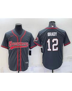 Men's Tampa Bay Buccaneers #12 Tom Brady Grey Cool Base Stitched Baseball Jersey