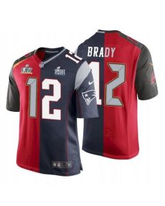 Men's Tampa Bay Buccaneers #12 Tom Brady Red Navy Super Bowl Split GOAT Stitched Jersey (Red Navy)