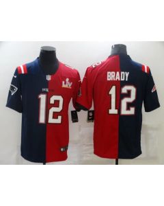 Men's Tampa Bay Buccaneers #12 Tom Brady Red Navy Super Bowl Split GOAT Stitched Jersey
