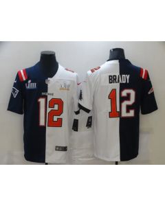 Men's Tampa Bay Buccaneers #12 Tom Brady White Navy Super Bowl Split GOAT Stitched Jersey