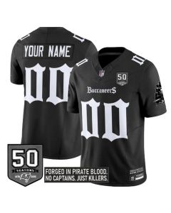 Men's Tampa Bay Buccaneers Black F.U.S.E. "Gothic Pirate Shadows Edition" 50th Season Patch Limited Stitched Football Custom Jersey
