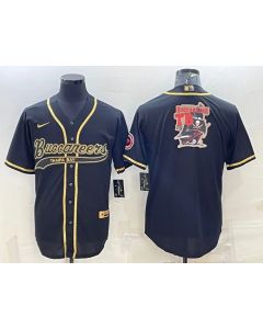 Men's Tampa Bay Buccaneers Black Gold Team Big Logo With Patch Cool Base Stitched Baseball Jersey