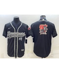 Men's Tampa Bay Buccaneers Black Reflective Team Big Logo With Patch Cool Base Stitched Baseball Jersey