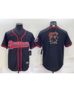 Men's Tampa Bay Buccaneers Black Team Big Logo With Patch Cool Base Stitched Baseball Jersey