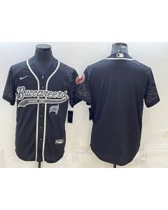 Men's Tampa Bay Buccaneers Blank Black Reflective With Patch Cool Base Stitched Baseball Jersey
