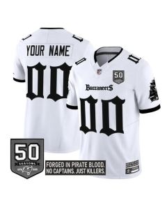Men's Tampa Bay Buccaneers White F.U.S.E. "Gothic Pirate Shadows Edition" 50th Season Patch Limited Stitched Football Custom Jersey (White)