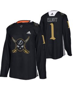Men's Tampa Bay Lightning #1 Brian Elliott Black Gasparilla inspired Pirate-themed Warmup Stitched Jersey