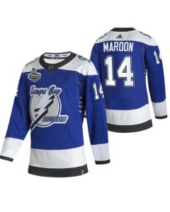 Men's Tampa Bay Lightning #14 Pat Maroon 2021 Blue Stanley Cup Final Bound Reverse Retro Stitched Jersey