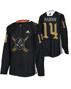 Men's Tampa Bay Lightning #14 Pat Maroon Black Gasparilla inspired Pirate-themed Warmup Stitched Jersey