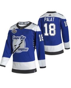 Men's Tampa Bay Lightning #18 Ondrej Palat 2021 Blue Stanley Cup Final Bound Reverse Retro Stitched Jersey
