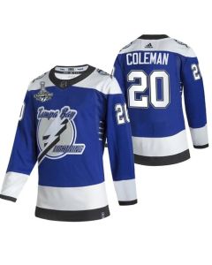 Men's Tampa Bay Lightning #20 Blake Coleman 2021 Blue Stanley Cup Champions Reverse Retro Stitched Jersey