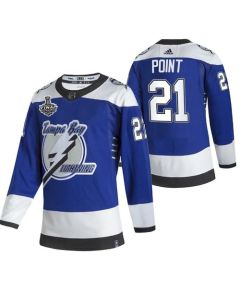 Men's Tampa Bay Lightning #21 Brayden Point 2021 Blue Stanley Cup Final Bound Reverse Retro Stitched Jersey