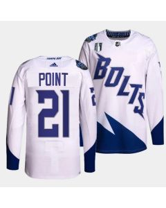 Men's Tampa Bay Lightning #21 Brayden Point 2022 White Stanley Cup Final Patch Stitched Jersey