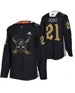 Men's Tampa Bay Lightning #21 Brayden Point Black Gasparilla inspired Pirate-themed Warmup Stitched Jersey