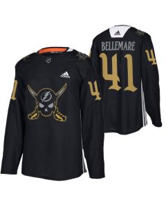 Men's Tampa Bay Lightning #41 Pierre-Edouard Bellemare Black Gasparilla inspired Pirate-themed Warmup Stitched Jersey