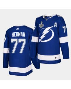 Men's Tampa Bay Lightning #77 Victor Hedman 2020 Blue Stanley Cup Finals Stitched Jersey
