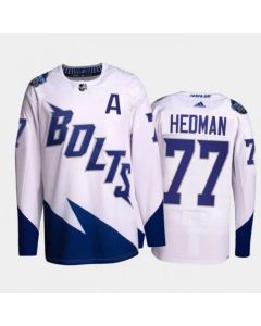 Men's Tampa Bay Lightning #77 Victor Hedman 2022 White Stadium Series Stitched Jersey