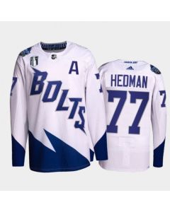 Men's Tampa Bay Lightning #77 Victor Hedman 2022 White Stanley Cup Final Patch Stitched Jersey