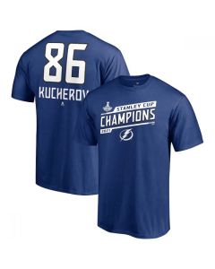Men's Tampa Bay Lightning #86 Nikita Kucherov 2021 Blue Stanley Cup Champions Name & Number T-Shirt