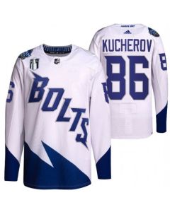 Men's Tampa Bay Lightning #86 Nikita Kucherov 2022 White Stanley Cup Final Patch Stitched Jersey