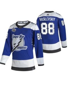 Men's Tampa Bay Lightning #88 Andrei Vasilevskiy 2021 Blue Stanley Cup Final Bound Reverse Retro Stitched Jersey