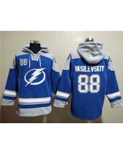 Men's Tampa Bay Lightning #88 Andrei Vasilevskiy Blue Ageless Must-Have Lace-Up Pullover Hoodie
