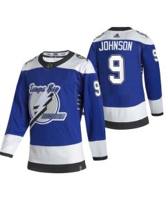 Men's Tampa Bay Lightning #9 Tyler Johnson 2021 Blue Reverse Retro Stitched Jersey